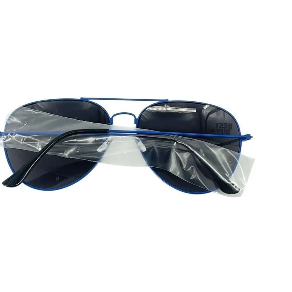 Best Buy Blue Aviator Sunglasses Dark Lens Metal Frame Unisex Collectible NWT
